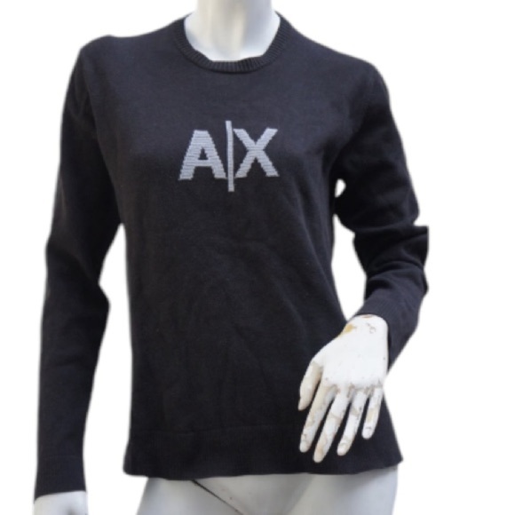Vintage Armani Exchange AX Monogram 100% Wool Sweater Pullover Sz M High Fashion - Picture 1 of 6